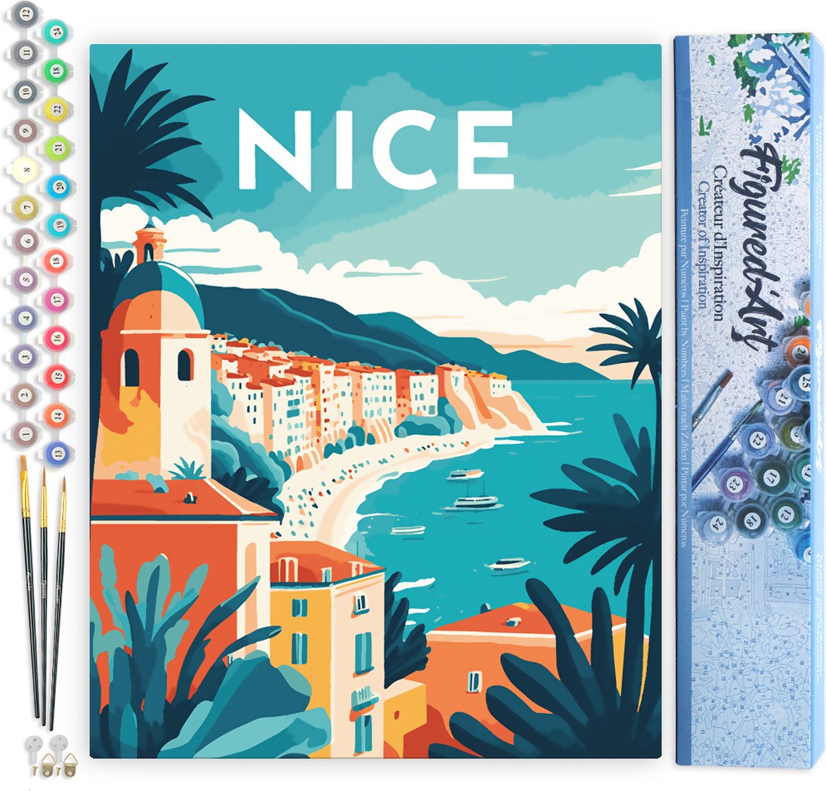 FiguredArt Schilderen op Nummer Volwassenen canvas Reisposter Nice- Handwerk acrylverf Kit DIY Compleet - 40x50cm zonder frame